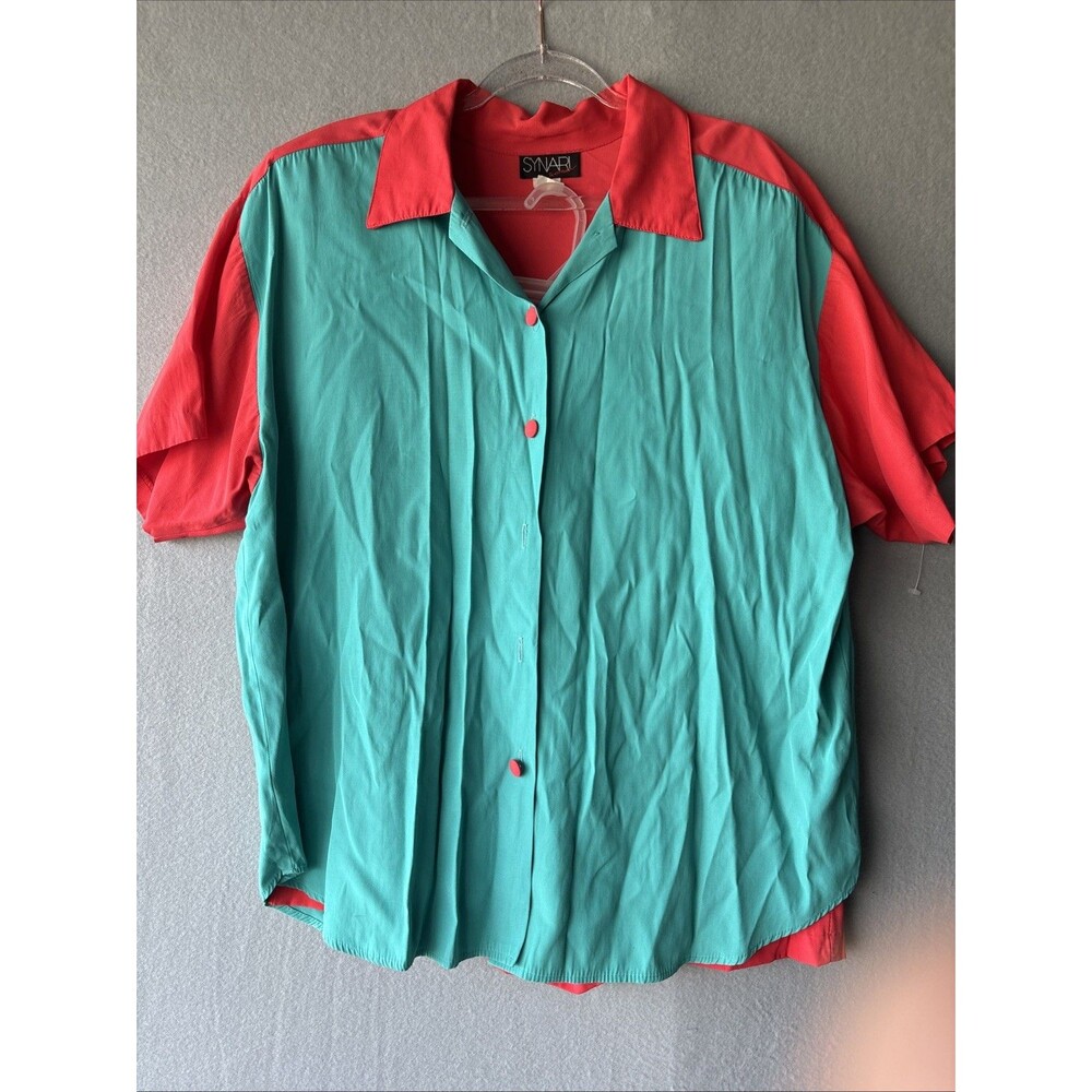 NWT Vintage Synari Shirt Skirt Set From Hess’s Retro Red Teal Women’s 1x